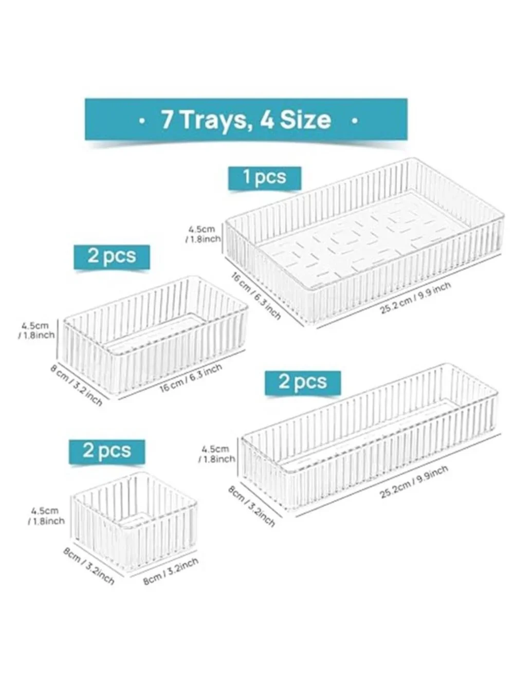 Clear Drawer Organizer Set Stackable Plastic Makeup Vanity Storage Bins 7 Pack